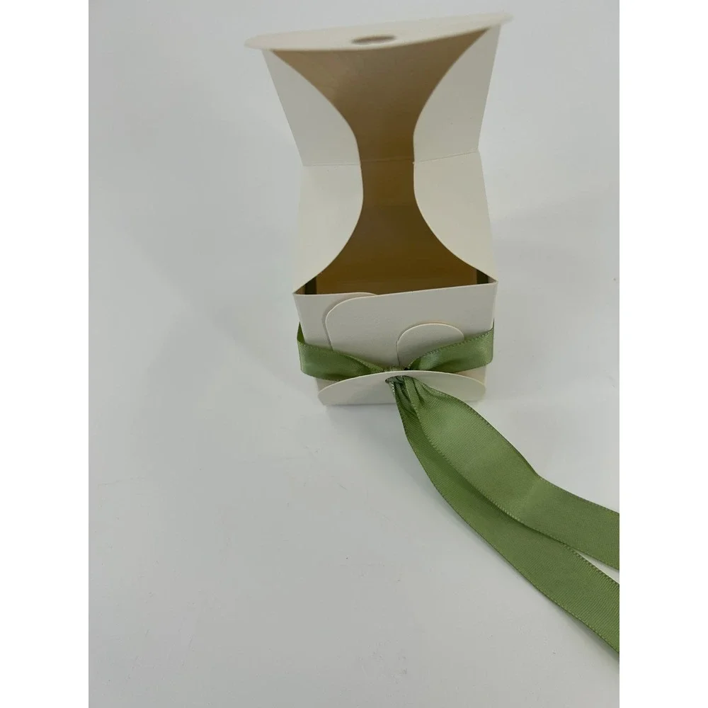 50 Pack White Especially For You Favor Boxes with‎ Green Ribbon 2.5 Inch